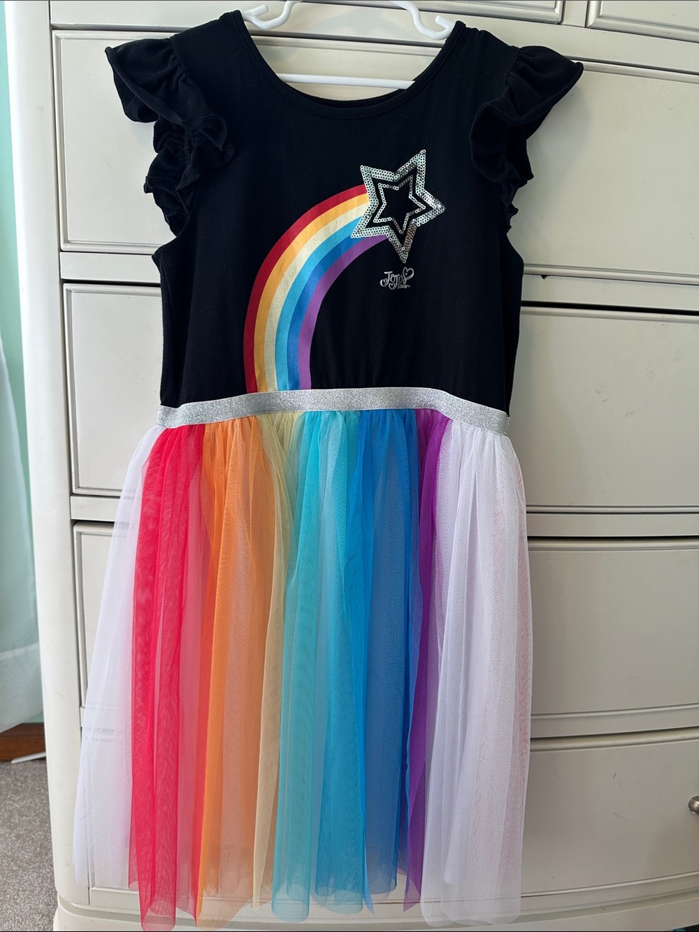 Black Rainbow Star Tulle Dress with Multi-Color Skirt with bow!